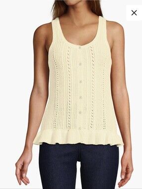 Lands' End CardigansCotton Boucle Ruffle Hem Sleeveless Sweater Size Xs